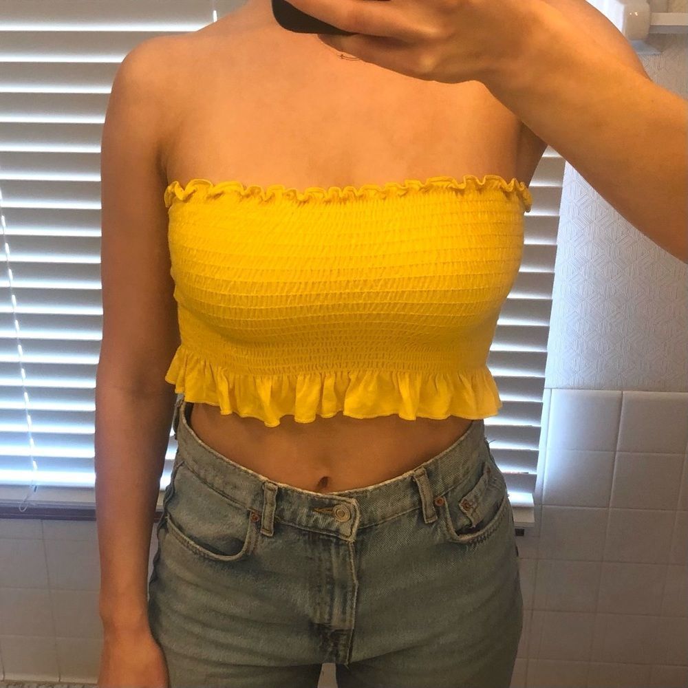 Forever 21 Yellow Smocked Tube Top